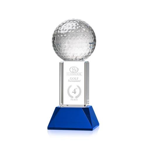 Trophies - Golf Awards and Trophies - Golf Ball Crystal Award with Blue Stowe Base