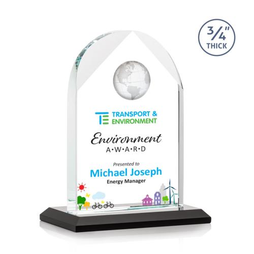 Trophies - Corporate Awards - Globe Awards - Starfire Crystal Globe Award with VividPrint