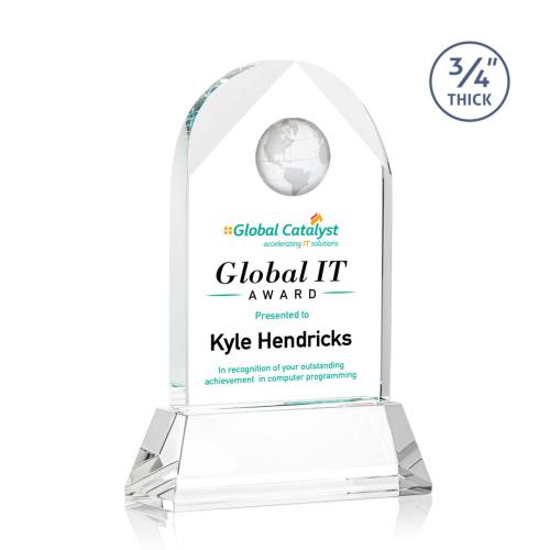 Trophies - Corporate Awards - Globe Awards - Starfire Crystal Globe Award with VividPrint