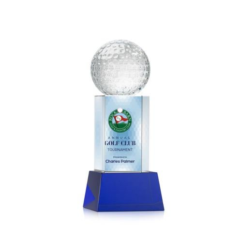 Trophies - Golf Awards and Trophies - Golf Ball Crystal Award with Blue Base