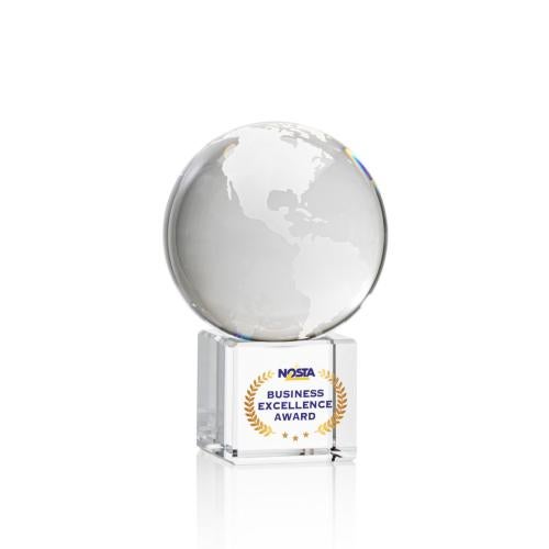 Trophies - Corporate Awards - Globe Awards - Optical Crystal Globe Award - 5 Sizes Available