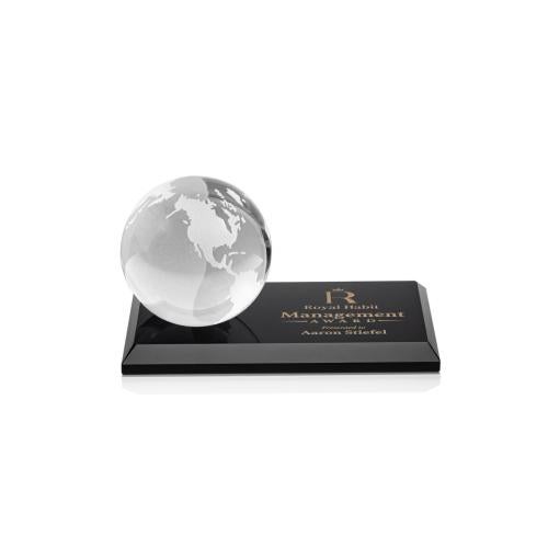 Trophies - Corporate Awards - Globe Awards - Crystal Globe Award on Black Base