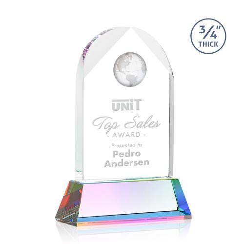 Trophies - Corporate Awards - Globe Awards - Blake Globe Arch Crystal Award - Prismatic Base