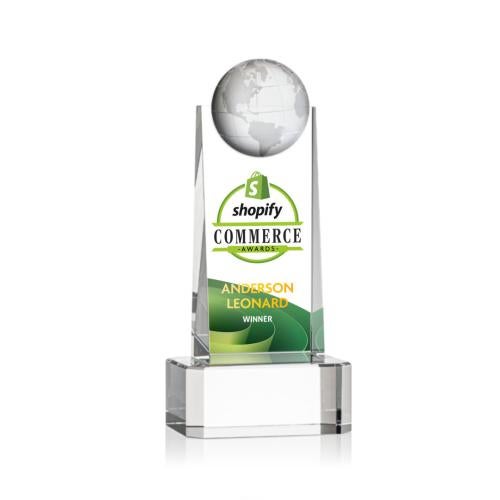 Trophies - Corporate Awards - Globe Awards - Optical Crystal Globe Award with VividPrint