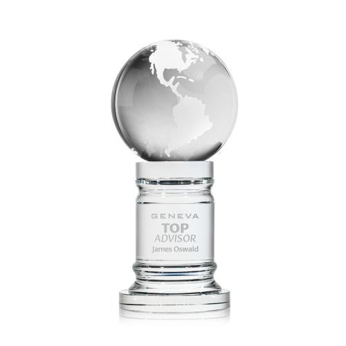 Trophies - Corporate Awards - Globe Awards - Optical Crystal Globe Award on Base