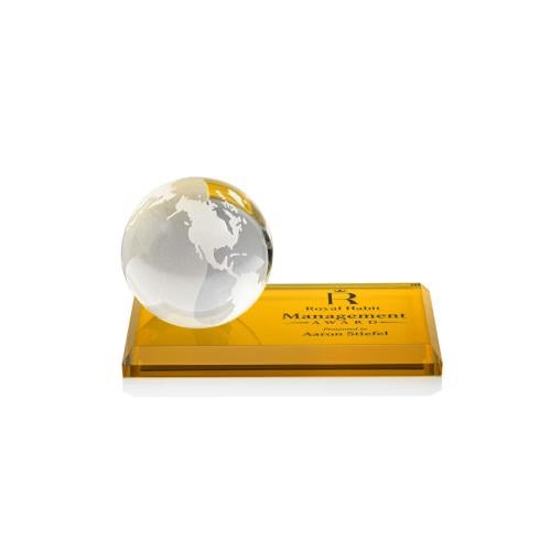 Trophies - Corporate Awards - Globe Awards - Amber Globe Crystal Award on Base