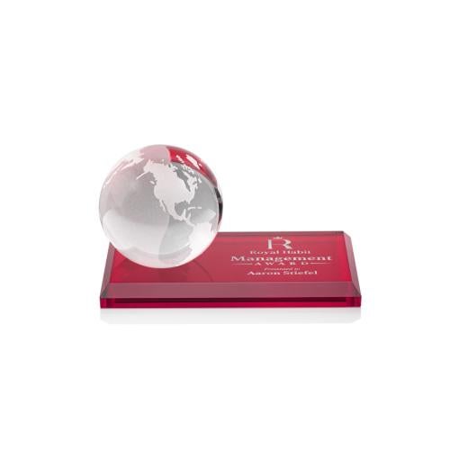 Trophies - Corporate Awards - Globe Awards - Globe Crystal Award with Rotating Red Base