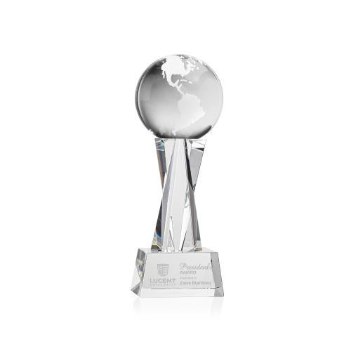 Trophies - Corporate Awards - Globe Awards - Crystal Globe Award on Elegant Grafton Base