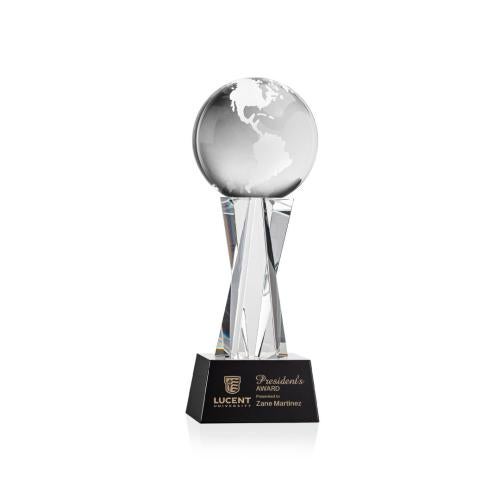 Trophies - Corporate Awards - Globe Awards - Optical Crystal Globe Award on Base