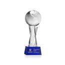Optical Crystal Globe Award on Blue Base
