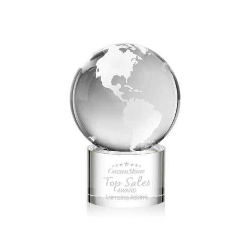 Optical Crystal Globe Award on Marble Base Trophies - Corporate Awards - Globe Awards - Optical Crystal Globe Award on Marble Base