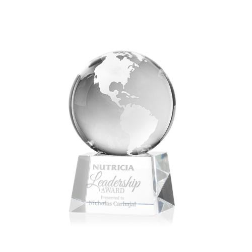 Trophies - Corporate Awards - Globe Awards - Optical Crystal Globe Award on Rotating Base