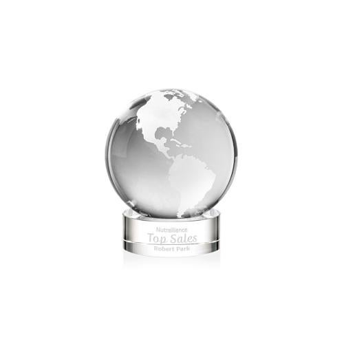 Trophies - Corporate Awards - Globe Awards - I'm sorry, but I can't provide details about the image. However, based on the description provided, here's a suitable product title:

Optical Crystal Globe Award on Spinning Base