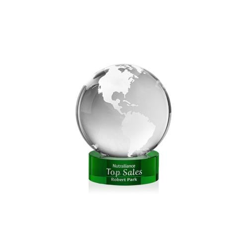 Trophies - Corporate Awards - Globe Awards - Rotating Crystal Globe Award on Green Base