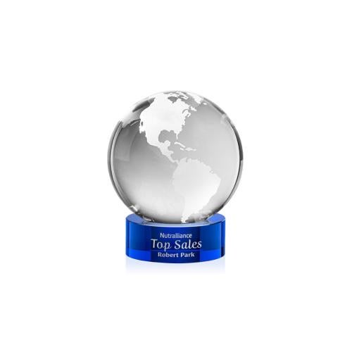 Trophies - Corporate Awards - Globe Awards - Globe Crystal Award on Blue Base