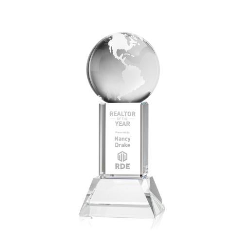 Trophies - Corporate Awards - Globe Awards - Crystal Globe Award on Stowe Base - Elegant Design
