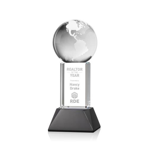 Trophies - Corporate Awards - Globe Awards - Crystal Globe Award on Black Stowe Base