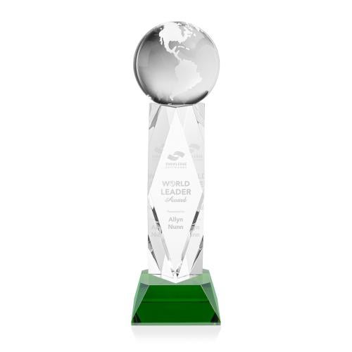 Trophies - Corporate Awards - Globe Awards - Crystal Globe Award on Green Toscana Base