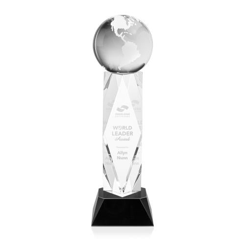 Crystal Globe Award on Elegant Black Base Trophies - Corporate Awards - Globe Awards - Crystal Globe Award on Elegant Black Base