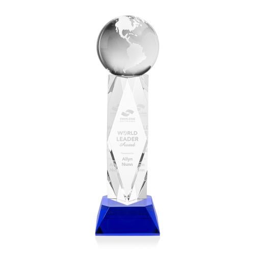 Trophies - Corporate Awards - Globe Awards - Crystal Globe Award on Blue Toscana Base