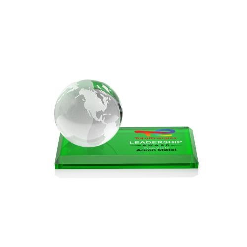 Trophies - Corporate Awards - Globe Awards - Crystal Globe Award on Green Base - VividPrint
