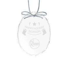 Oval Crystal Ornament with Silver Ribbon - Ornaments