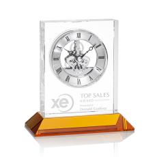 Crystal Ashland Clock with Silver Dial & Base - Corporate Awards