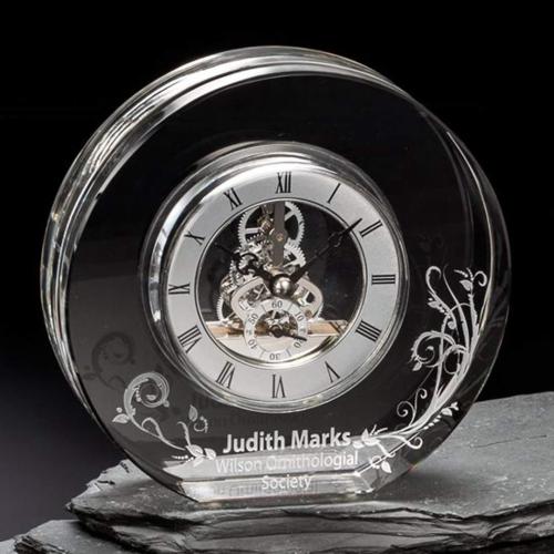 Crystal Clocks - Silver Crystal Award Clock with Modern Design