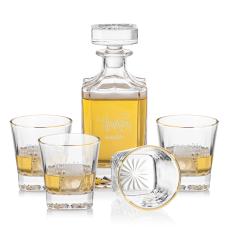 Santana Crystal Decanter & Gold Rim Glass Set - Barware Gifts
