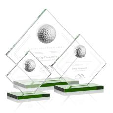 Crystal Diamond Golf Award on Green Base - Golf Awards and Trophies