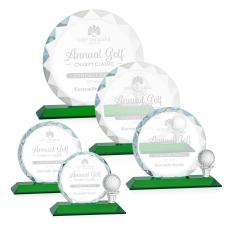 Crystal Golf Award with Green Faceted Base - Trophies