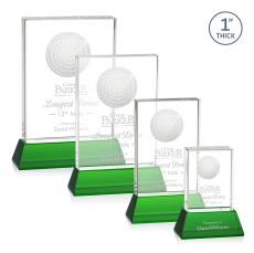 Golf Crystal Award with 3D Ball on Green Base - Golf Awards and Trophies