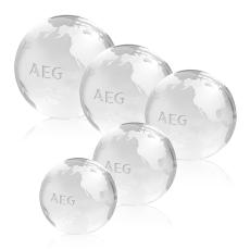 Clear Crystal Globe Paperweight - Etched Continents - Corporate Awards