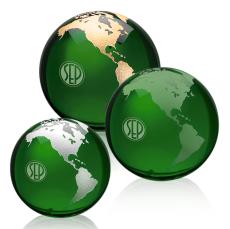 Crystal Green Globe Paperweight - Customizable Gift - Corporate Awards