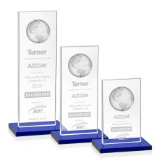 Certainly! Here's a suitable product title:  Blue Crystal Globe Award with Etched Design - Corporate Awards