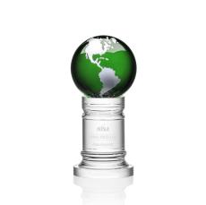 Green Globe Crystal Award with Silver Accents - Corporate Awards