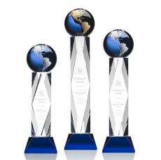 Blue Crystal Globe Award with Gold Accents - Corporate Awards