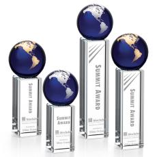 Blue/Gold Crystal Globe Award - Customizable - Corporate Awards