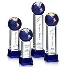 Sure! Here's a suggested product title:  Crystal Globe Award with Blue Base - Globe Awards