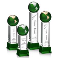 Green/Gold Crystal Globe Award on Base - Globe Awards