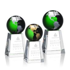 Crystal Globe Award with Green and Gold Accents - Globe Awards