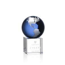 Elegant Blue Globe Crystal Award - Kusak Crystal - Globe Awards