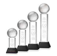 Optical Crystal Golf Ball Trophy on Black Base - Trophies