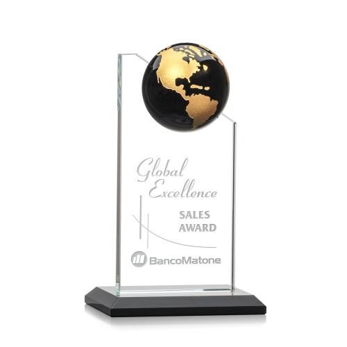 Arden Crystal Globe Award - Black/Gold Trophies - Corporate Awards - Globe Awards - Arden Crystal Globe Award - Black/Gold