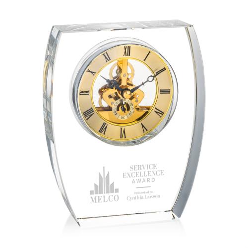 Crystal Clocks - Optical Crystal Barchus Clock with Gold Accents