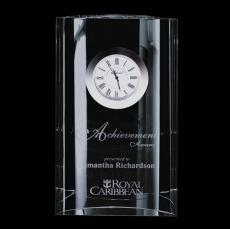 Optical Crystal Mantel Clock - Deep Etched - Crystal Clocks