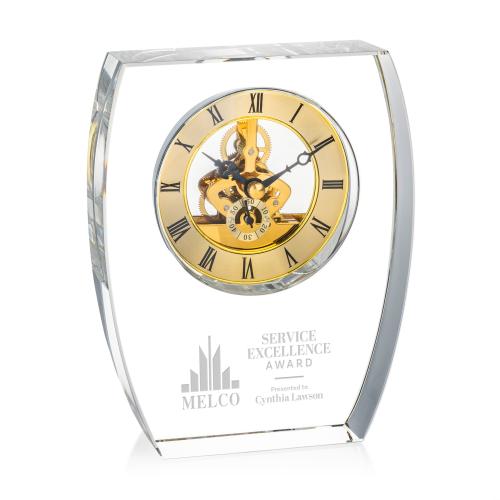 Crystal Clocks - Optical Crystal Barchus Clock with Gold Accents