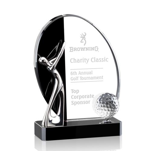 Trophies - Golf Awards and Trophies - Black & Clear Crystal Golf Award - 3 Sizes