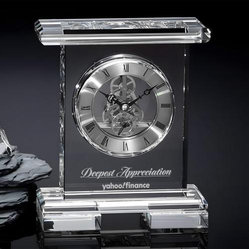 Crystal Clocks - Crystal Mantle Clock with Modern Skeleton Dial