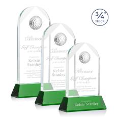Elegant Crystal Golf Award - Green Base - Trophies